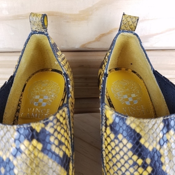 Vince Camuto 6.5 US Jetera Leather Ankle Western Booties Mustard Snakeskin NEW - Picture 6 of 12